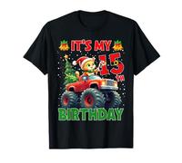 It’s My 15th Birthday Xmas Cat Monster Truck Christmas Kids Camiseta