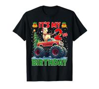 It’s My 2nd Birthday Xmas Llama Monster Truck Christmas Kids Camiseta