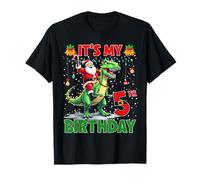 It’s My 5th Birthday Xmas Santa Riding Dinosaur Christmas Camiseta
