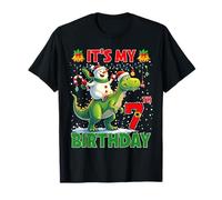 It’s My 7th Birthday Xmas Snowman Riding Dinosaur Christmas Camiseta