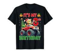 It’s My 8th Birthday Xmas Cat Monster Truck Christmas Kids Camiseta