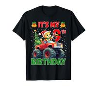 It’s My 9th Birthday Xmas Cat Monster Truck Christmas Kids Camiseta