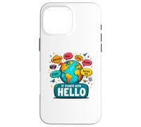 It Starts with Hello Friendship Inclusion Language Teacher Carcasa para iPhone 16 Pro MAX