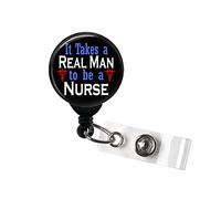 It Takes a Real Man to be a Nurse - Carrete de insignia retráctil con clip giratorio y cable extra largo de 86,36 cm - Soporte de insignia/Murse / Enfermera Macho/RN
