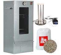 ITA Ahumador 7000 - Set Con Generador de Humo - Armario Con Ventana y Termómetro - Acero Aleado - Calidad UE, Directo del Fabricante - 81 cm Con 3 Niveles