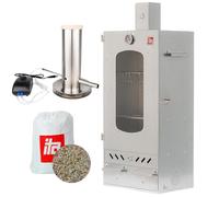 ITA Ahumador 7012 - Set de Smoker con Generador de Humo - Armario con Ventana y Chimenea - Acero Aleado - Calidad UE, Directo del Fabricante - 81 cm con 3 Estantes