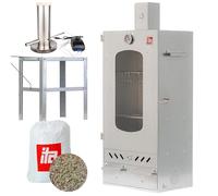 ITA Ahumador 7012 - Set de Smoker con Generador de Humo, Mesa - Armario con Ventana y Chimenea - Acero Aleado - Calidad UE, Directo del Fabricante - 81 cm con 3 Estantes