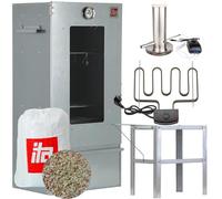 ITA Ahumador eléctrico 7002 - Set de ahumador con calefacción, mesa, generador de humo - Armario para fumadores con ventana y termómetro - Acero inoxidable - Calidad UE - 81 cm con 3 niveles