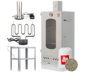 ITA Ahumador Eléctrico 7012 - Set de Smoker con Calefacción, Mesa, Generador de Humo - Armario con Ventana y Chimenea - Acero Aleado - Calidad UE, Directo del Fabricante