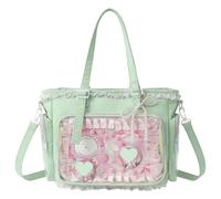 Ita Bag Bolso Kawaii con Volantes de Encaje, Y2k Bolso para Niñas con Pantalla Transparente Lateral y Frontal, Correas Ajustables, Pack de Insignias Y2K, Ideal para Juegos de Rol y Uso Diario (Verde)