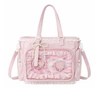 Ita Bag Bolso Kawaii con Volantes de Encaje, Y2k Bolso para Niñas con Pantalla Transparente Lateral y Frontal, Correas Ajustables, Pack de Insignias Y2K, Ideal para Juegos de Rol y Uso Diario (Rosa)
