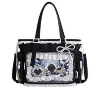 Ita Bag Bolso Kawaii con Volantes de Encaje, Y2k Bolso para Niñas con Pantalla Transparente Lateral y Frontal, Correas Ajustables, Pack de Insignias Y2K, Ideal para Juegos de Rol y Uso Diario (Negro)