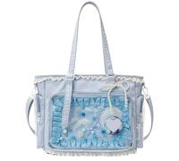 Ita Bag Bolso Kawaii con Volantes de Encaje, Y2k Bolso para Niñas con Pantalla Transparente Lateral y Frontal, Correas Ajustables, Pack de Insignias Y2K, Ideal para Juegos de Rol y Uso Diario (Azul)