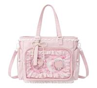 Ita Bag Kawaii, Bolso Ita Bandolera Mujer con Ventana Transparente y Inserto para Pins Anime, Bolso Messenger Y2K con Volantes y Cremallera, para Uso Diario y Cosplay (Pink)