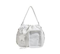 Ita Bag Star Print, Ita Bag with Clear Window Star Pattern, Large Capacity Handbag, Aesthetic Multi-Way, for Travel Social Outing (White)