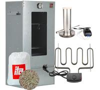 ITA Horno Eléctrico Para Ahumar 7002 - Juego Con Calefacción, Generador de Humo, Armario Con Ventana y Termómetro, Acero Inoxidable, Calidad Europea, Directamente Del Fabricante