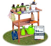 ITA Mesa de plantación de Madera 76x38x89 cm - con Superficie de Trabajo galvanizada y Estante Inferior - Mesa de jardín - Calidad Directa del Fabricante - estantería para Plantas, Color:Marrón
