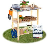 ITA Mesa de plantación de Madera 76x38x89 cm - con Superficie de Trabajo galvanizada y Estante Inferior - Mesa de jardín - Calidad Directa del Fabricante - estantería para Plantas, Color:Natural