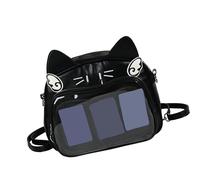 Itabag - Mochila escolar japonesa de poliuretano con diseño de gatos, para mujeres, adolescentes, niñas, para anime, con bolsillo transparente, bolsa cruzada de piel sintética, negro puro
