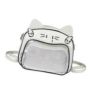 Itabag - Mochila escolar japonesa de poliuretano con diseño de gatos, para mujeres, adolescentes, niñas, para anime, con bolsillo transparente, bolsa cruzada de piel sintética, blanco y negro