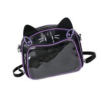 Itabag - Mochila escolar japonesa de poliuretano para mujeres, adolescentes, niñas, para anime, con bolsillo transparente, bolsa cruzada de piel sintética, negro, morado