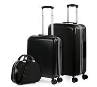ITACA - Juego de Maletas de Viaje rígidas con Ruedas 360 y Cierre Seguro para Cabina y facturación con Neceser y Candado de Combinación, Negro