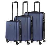 ITACA - Juego de Maletas Trolley de Viaje rígidas Ligeras Resistentes 4 Doble Rueda 360º. Cabina, Mediana y Grande con candado de combinación, Azul Marino-Antracita