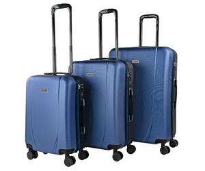 ITACA - Juego de Maletas Trolley de Viaje rígidas Ligeras Resistentes 4 Doble Rueda 360º. Cabina, Mediana y Grande con candado de combinación, Azul Marino-Antracita
