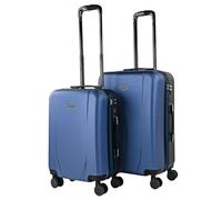 ITACA - Juego de Maletas Trolley de Viaje rígidas Ligeras Resistentes 4 Doble Rueda 360° Set. Cabina, Mediana con candado de combinación, Azul Marino-Antracita