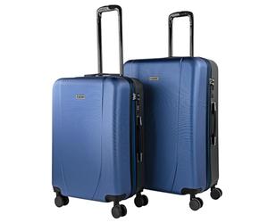 ITACA - Juego de Maletas Trolley de Viaje rígidas Ligeras Resistentes 4 Doble Rueda 360° Set Mediana y Grande con candado de combinación, Azul Marino-Antracita