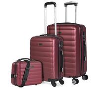 ITACA - Juego Maletas De Viaje rígidas Trolley con Candado de Combinación y 4 Doble Rueda 360° Set Maletas De Viaje Ligeras y Resistentes con Neceser, Granate