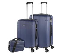 ITACA - Juego Maletas De Viaje rígidas Trolley con Candado de Combinación y 4 Doble Rueda 360° Set Maletas De Viaje Ligeras y Resistentes con Neceser, Azul Vaquero