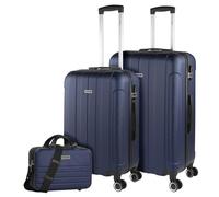 ITACA - Juego Maletas De Viaje rígidas Trolley con Candado de Combinación y 4 Doble Rueda 360° Set Maletas De Viaje Ligeras y Resistentes con Neceser, Marino