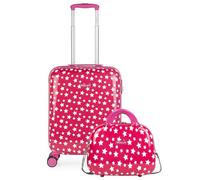 ITACA - Maleta Cabina Infantil con Ruedas Giratorias. Maleta Infantil de Viaje Ligera para Niños, Equipaje de Mano Ideal para Maletas De Viaje Infantiles, Compatible Ryanair.Con Neceser Candad, Fucsia