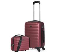 ITACA - Maleta de Cabina 55x40x20 - Maletas De Viaje Cabina Rígidas Trolley con 4 Ruedas Dobles para Avion Ligera Equipaje De Mano Candado de Combinación. Compatible Ryanair, Granate