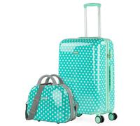 ITACA - Maleta Mediana rígida con 4 Ruedas giratorias, Cierre Seguro Candado de Combinación y diseño Resistente, Apta para 23 Kilos Viajes Largos y escapadas. con Neceser, Topos Menta