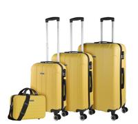 ITACA - Maletas de Viaje Rígidas ABS - Maleta de Viaje Cabina, Maleta Mediana y Maleta Grande - Asa Telescópica, 4 Ruedas Giratorias y Candado de Combinación, Amarillo, 55 cm + 63 cm + 73 cm + 35 cm