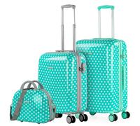 ITACA - Maletas Infantiles Resistentes y Ligeras con Neceser - Maleta Viaje Niña con diseño Colorido y Ruedas Suaves para pequeños viajeros. Candado de Combinación, Topos Menta