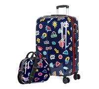 ITACA - Maletas Infantiles Resistentes y Ligeras con Neceser - Maleta Viaje Niña con diseño Colorido y Ruedas Suaves para pequeños viajeros. Candado de Combinación, Marino