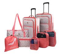 ITACA - Juego Maletas de Viaje - Set 8 Piezas de Viaje (Maleta Grande y Maleta Cabina, Bolso Viaje, Zapatillero, Neceser y Bolsas ordeanizador). Juego de Maletas de Viaje 77180¡, Beige-Coral