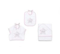 Italbaby - Juego de toalla con capucha y babero Little Star, color rosa