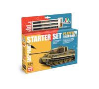 Italeri 75002 Linea Starter Set - Easy Paint: Pz. kpfw. VI Tiger I Ausf.E, escala 1:56, Plastic Model Kit/Modelo de plástico para montar, incluye pegamento y 3 rotuladores acrílicos para la pintura