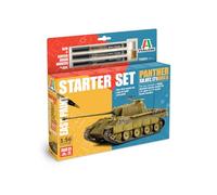 Italeri 75003 Linea Starter Set - Easy Paint: Panther SD.Kfz.171 Ausf.A, Escala 1:56, Plastic Model Kit/Modelo de plástico para Montar, Incluye Pegamento y 3 rotuladores acrílicos para la Pintura