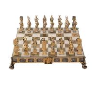 Italfama Mythological King of The Nibelungs People Chess Set + Chess Board is Made in Onyx and Bronze