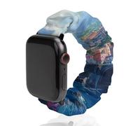 Italia Campania Amalfi Coast Scrunchie - Correa de repuesto elástica suave compatible con Apple Watch, 38mm/40mm, Acero inoxidable, No es una piedra preciosa