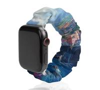 Italia Campania Amalfi Coast Scrunchie - Correa de repuesto elástica suave compatible con Apple Watch, 42mm/44mm, Acero inoxidable, No es una piedra preciosa