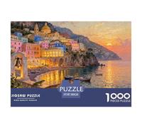 Italia Costa Amalfitana Positano Puesta del Sol Puzzle De Madera Impermeable DIY Puzzles De 1000 Piezas Regalos para Adultos Divertido Rompecabezas Decoración del Hogar