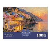 Italia Costa Amalfitana Positano Puesta del Sol Puzzle De Madera Impermeable Puzzles De 1000 Piezas Regalos para Adultos Desafiante Y Estimulante Rompecabezas Juegos Desafiantes