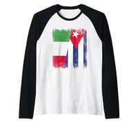 Italia Cuba Media Bandera Patrimonio Cubano Italiano Camiseta Manga Raglan