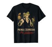 Italia Prima L'Espresso POI Parliamo Café Italiano de Rana Camiseta gráfica económica, Hombre, Negro, M